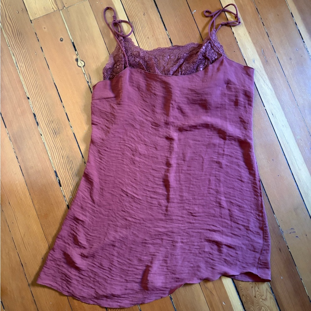 Free People Terracotta Lace-Trim Mini Dress